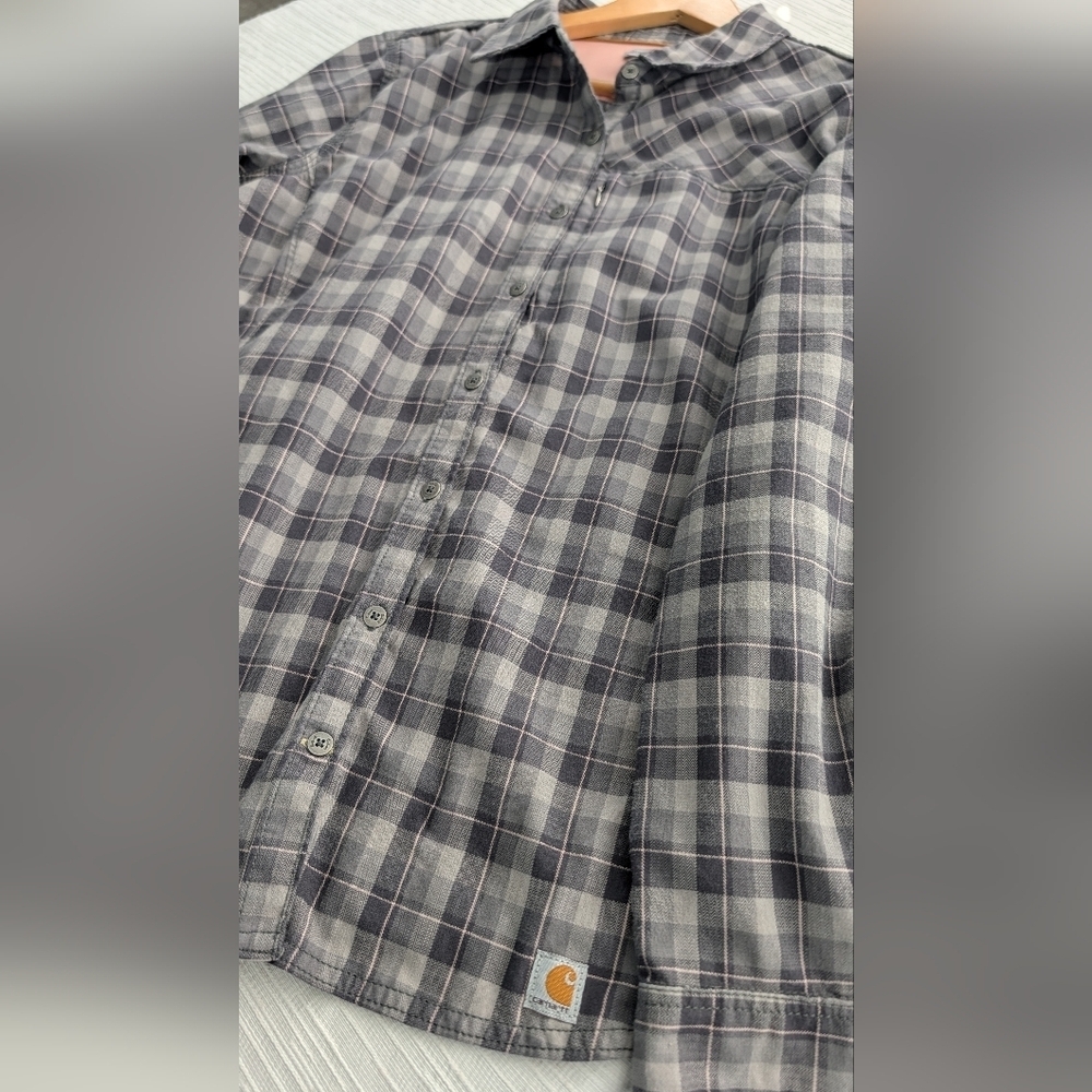 Carhartt Force Gray Plaid Flannel Button Up Shirt Women Size XL 16/18